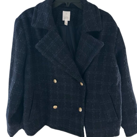 Lauren Conrad Double Breasted Peacoat Jacket--Navy Tweed--Size XL--MSRP $78 - Picture 2 of 7